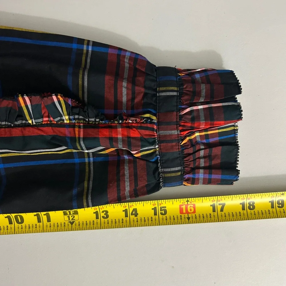 NWT J.Crew Classic Fit Ruffle Popover Black Stewart‎ Tartan Plaid Womens Small